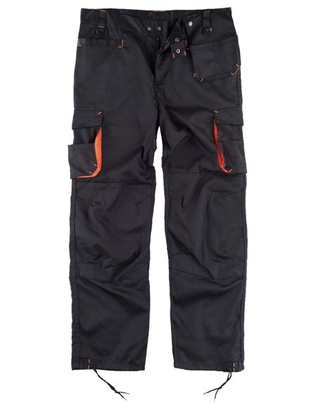 Pantalon multibolsillos wf1619 negro/naranja t-50 de workteam