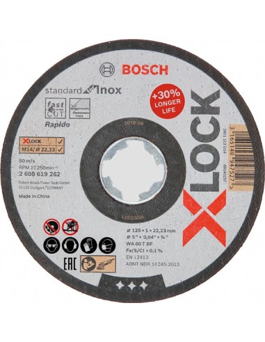 Disco x-lock stand.inox 115x1mm lata 10 de bosch construccion /