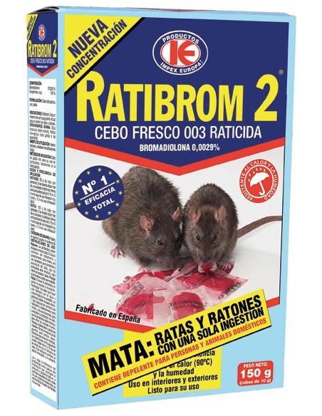 Raticida cebo fresco ratibrom 150gr de impex caja de 36 unidades