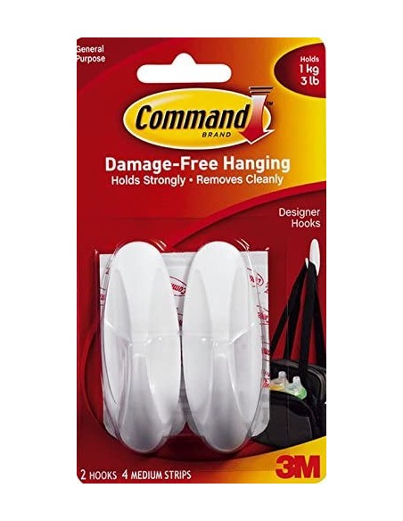 Gancho command 17081 2u+4tiras blanco de 3m caja de 5 unidades