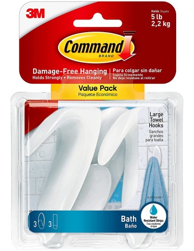 Gancho command bath17 1u+2tiras blanco de 3m caja de 12 unidades