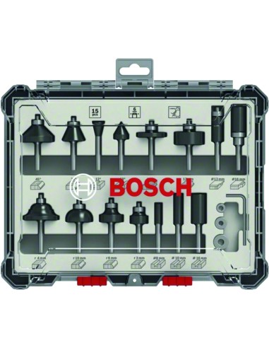 Juego 15 fresas variadas 8mm de bosch construccion / industria