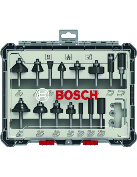 Juego 15 fresas variadas 8mm de bosch construccion / industria