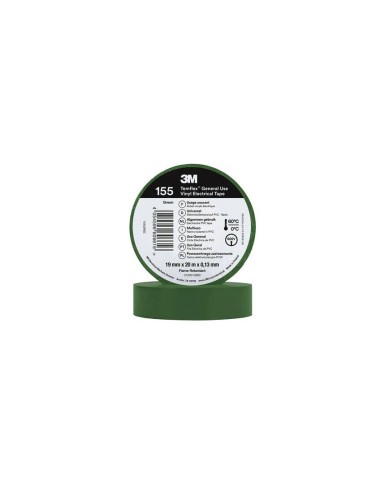 Cinta aislante temflex 155 20mx19mm verde de 3m caja de 10 unidades