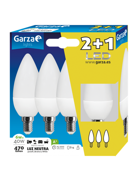 Bombilla led vela 4,2we14 470lm 3000k2+1 de garza caja de 6 unidades