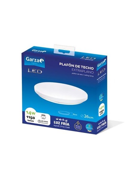 Plafon led circ ø260 14w 1150lm 6500k de garza
