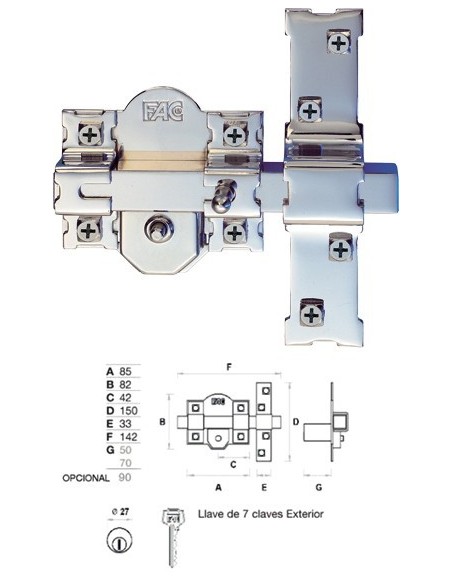 Cerrojo 01188 201-r/80 50mm dorado de fac