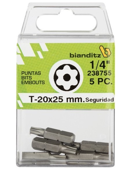 Blister 05 puntas destornillador 238755 t20x25 1/4" inv de
